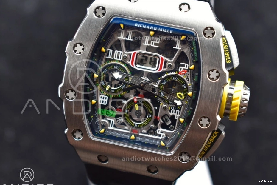 Chrono Strap V Edition Crystal Dial Black 1:1 KVF on Rubber RM011 Black SS 1025 Best Sophisticated A7750 0405